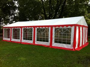 5-Partyzelt 5m x 8m rot/weiß incl. Auf.- u. Abbau