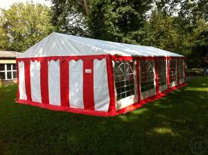 3-Partyzelt 4m x 8m rot/weiß incl. Auf.- u. Abbau