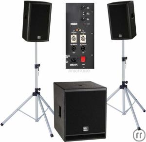 1-komplettes Beschallungsystem "Dave 12":
1 Bass, 2 Tops, alle Kabel