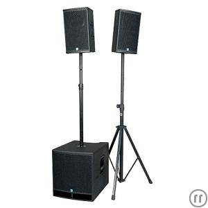 1-Partyanlage 1 KME SD-3 Aktiver Subwoofer VS15 mit 2 Satelitten VL8 (inkl. Stative + Kabel)