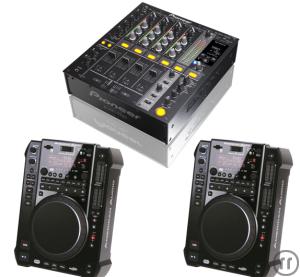 DJ Set, DJ Mixer/Mischpult mit DJ CD Playern, 1x Pioneer DJM 700 und 2x American Audio Radius 3000