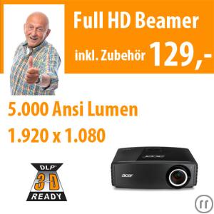 1-5.000 Ansi Lumen tageslichttauglicher DLP Full HD Beamer für Messen, Public Viewing, Konfere...