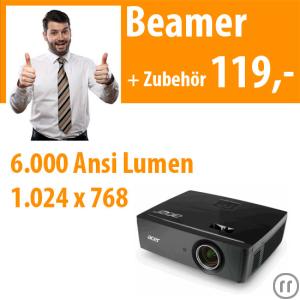 6.000 ANSI DLP Beamer, Video- und Präsentationsprojektor ( ACER) mit Transporttasche + 10m HDMI-Kabe