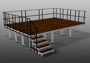 Komplette Bühnen bis 6 x 6 m variable Höhe inkl. Geländer und Treppe