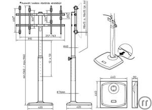 4-K&M 26797 Bildschirmstativ für Flachbildschirme bis 46'', Höhe:136-196cm, T:40kg, z...