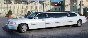 1-Luxuriöse, weiße Hochzeitslimousine, Stretchlimousine, Limousine, Partylimo