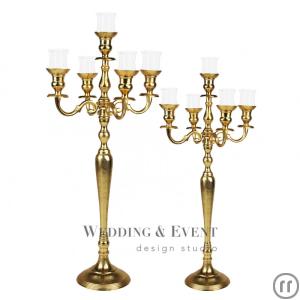 2-Kerzenständer KUPFER, SILBER, GOLD 5-Arm inkl. Glasaufsatz – 80cm oder 100cm – K...
