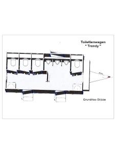 5-Toilettenwagen "Trendy" geringe Stellfläche und umfassende Ausstattung.