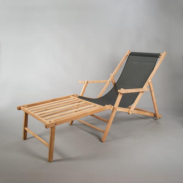 2-Deckchair,Teak, Bezug Kunststoff, Schwarz