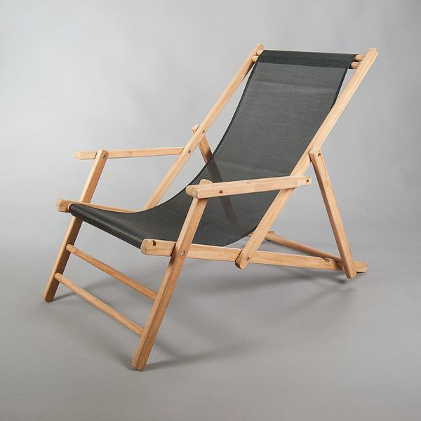 Deckchair,Teak, Bezug Kunststoff, Schwarz