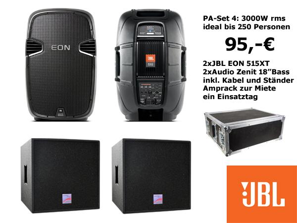 4-JBL Musikanlage, PA Anlage, Komplettanlage 3000W "PA-Set 4", bis zu 250 Gäste, mieten