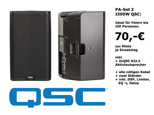 QSC Musikanlage, PA Anlage, Komplettanlage "PA-Set 2 QSC", bis zu 150 Gäste, mieten in Berlin