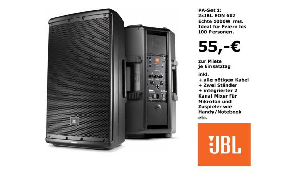 1-JBL Musikanlage, PA Anlage, Komplettanlage "PA-Set 1", bis zu 100 Gäste, mieten in...