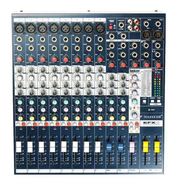 1-Soundcraft EFX8 Livemischpult mit Effekten mieten (8minoIn/2StereoIN/2AUX/1FX)