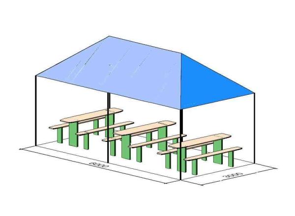 3-Partyzelt / Pavillion 600x300 cm (335 cm hoch) blau - inkl. 3-Biergarnituren-