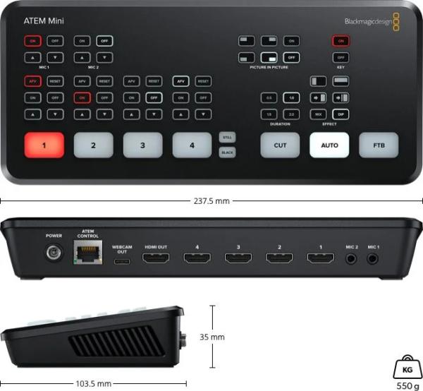 2-Videomischpult Blackmagic Design Atem Mini inkl. Webcam Stream Möglichkeit