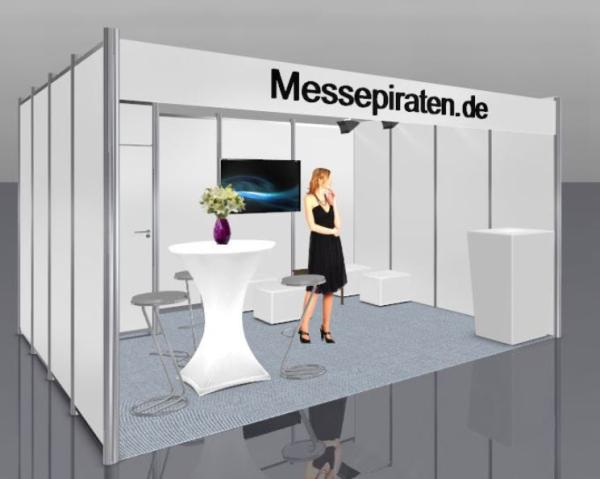 Messestand KOMPLETT 4m x 4m inkl. Montage und Möbel mit Lieferung ins Messezentrum Nürnberg