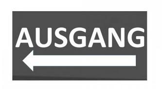 1-Banner "Ausgang Pfeil links" für Mobilzaun / Bauzaun 3,41 x 1,76m