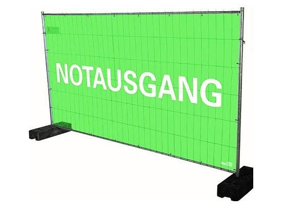 Banner "Notausgang" für Mobilzaun / Bauzaun 3,41 x 1,76 m