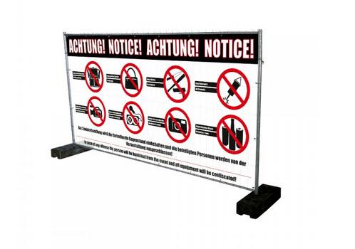 1-Banner "Verbotene Gegenstände" für Mobilzaun / Bauzaun 3,41 x 1,76m