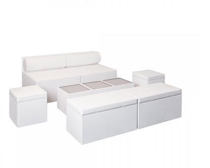 Set White Lounge Seat / Tisch Cube - 10 Pers.