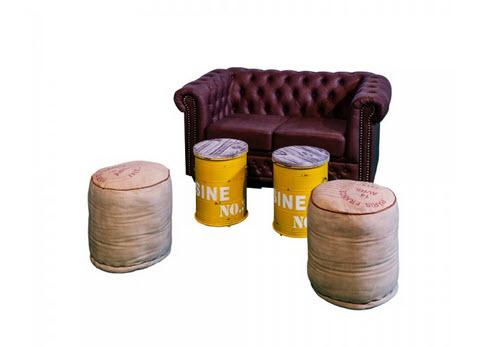 Set Industrial Lounge Tonne & Chesterfield-Jute-4-6 Pers.