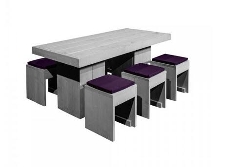 1-Set Woodlounge Dinnertisch & Hocker - 6 Pers.