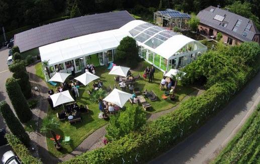 5-Rundbogenzelt Bodega Transparent 10x21m 210m², mit Fußboden verankerungsfrei