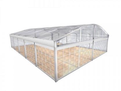 1-Rundbogenzelt Bodega Transparent 10x15m 150m², mit Fußboden verankerungsfrei