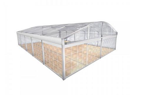 1-Rundbogenzelt Bodega Transparent 10x9m 90m², mit Fußboden mit Erdnagelverankerung