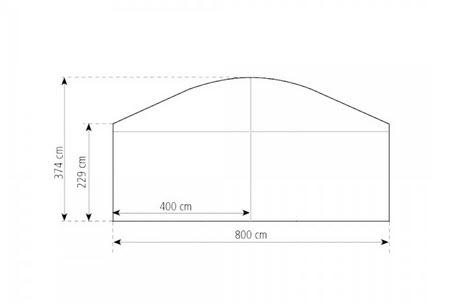 2-Rundbogenzelt Bodega Transparent 8x9m 72m², kein Fußboden mit Erdnagelverankerung