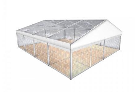 Partyzelt Holiday Transparent 10x24m 240m², mit Fußboden mit Erdnagelverankerung