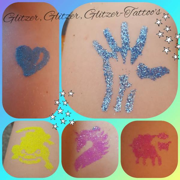 3-***Glitzer-Tattoos mit Schablone - Kindergeburtstag, Geburtstag, Hochzeit, Taufe***