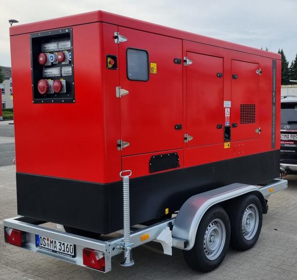 1-Stromaggregat schallgedämpft 160KVA (120KW) auf 3,5t Anhänger