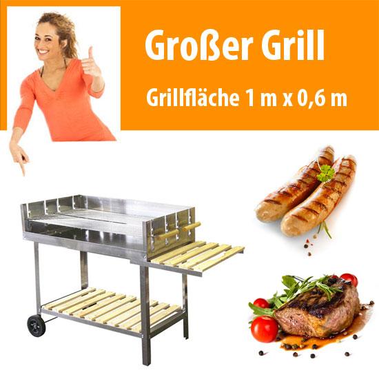 Großer Edelstahl Gastronomie Grill für Familienfest und Event