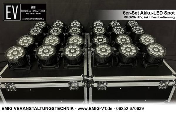 6er-Set Akku LED-Spots RGBWA+UV inkl. Fernbedienung