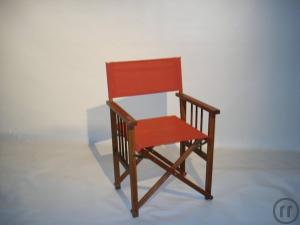 1-Teakholzstuhl, wettertauglich und klappbar, mit Stoffsitzlehne in der Farbe orange