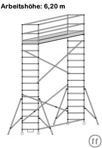 Rollgerüst, Fahrgerüst , Arbeitshöhe 6,20 m, klappbar